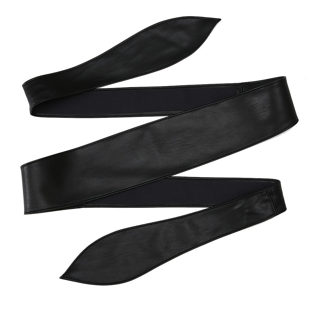 Cinturón de cuero PU negro con lazo ajustable para abrigos y vestidos