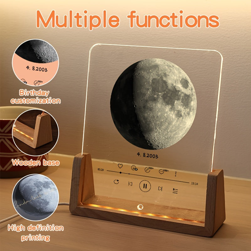 Glowing Moon Acrylic Photo Frame for Birthdays and Valentine's Day with Wooden Stand