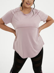 Plus Size Crew Neck T-Shirt with Ripped Polka Dot Knit Fabric
