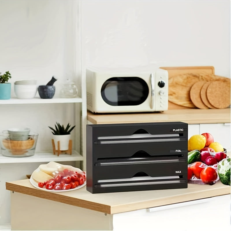 Bamboo Kitchen Organizer for Plastic Wrap Foil and Wax Paper Dispenser