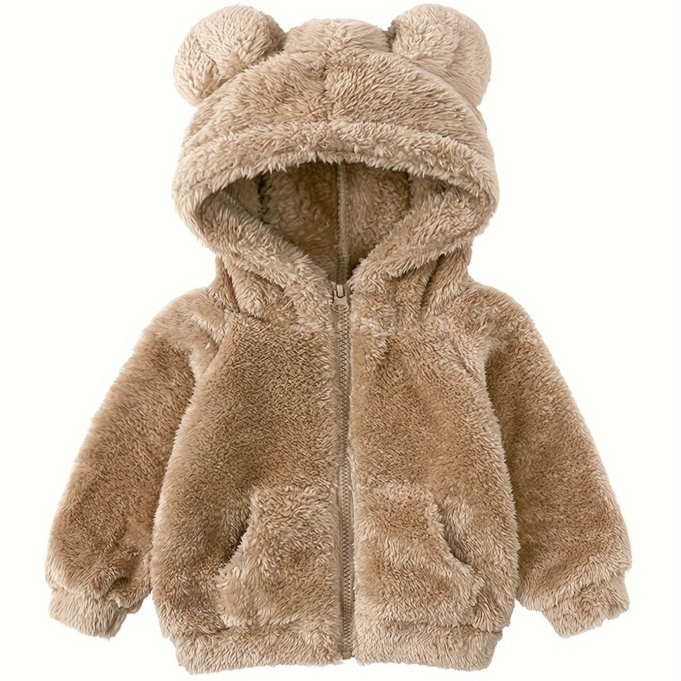 Baby Girl Fuzzy Jacket with Ears Hood Cozy Zip-Up Fall Winter Outerwear