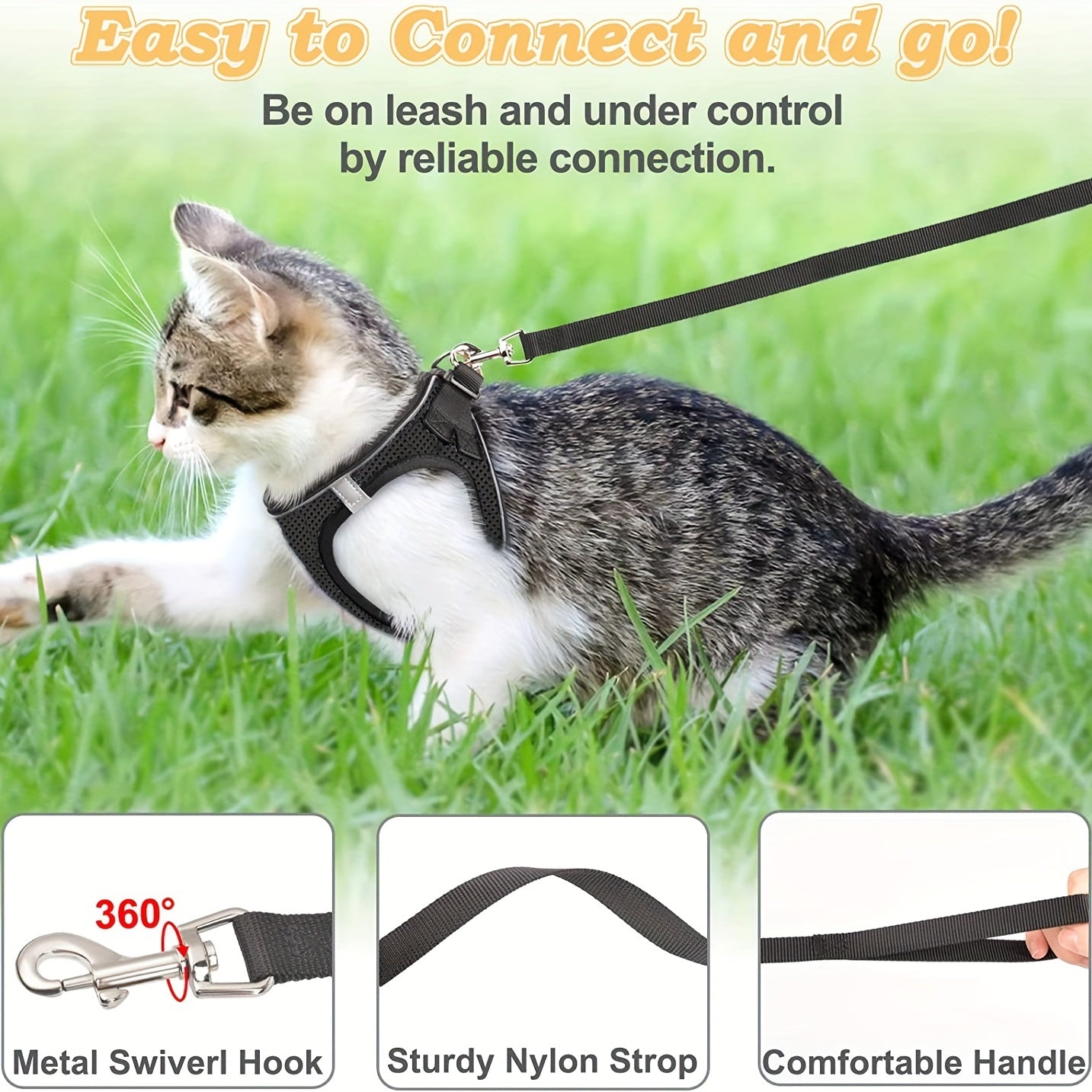 Escape-Proof Cat Harness and Leash Set Reflective Mesh for Outdoor Safety
