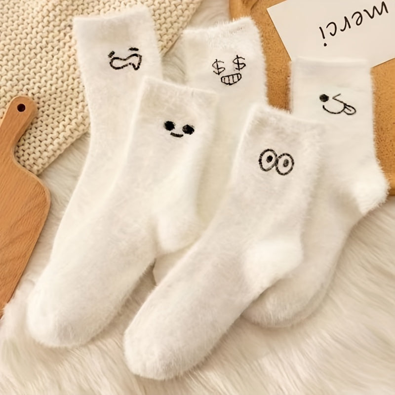 Women's Fuzzy Mid-Tube Socks for Autumn and Winter 3 Pairs Cold-Resistant Trendy