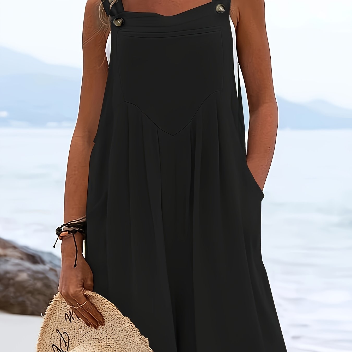 Women's Sleeveless Green Jumpsuit with Button Detail for Casual and Formal Wear