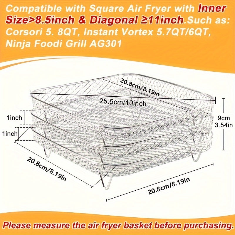 Stainless Steel Air Fryer Rack Set of 3 Multi-Layer Dehydrator Kitchen Accessories