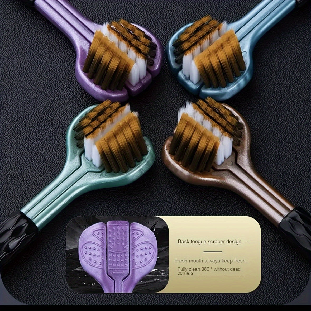 2-Pack Toothbrushes for Deep Cleaning with Tongue Scraper Soft Bristles