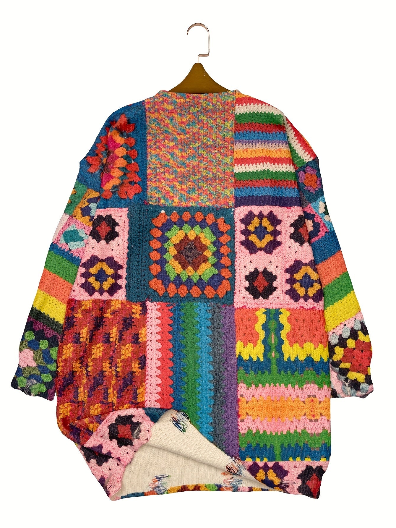 Plus Size Women's Sweater Dress All-Over 3D Rectangle Print Patchwork Fall Warmth