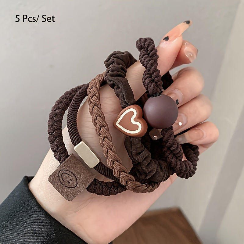 Casual Polyester Hair Ties Set with Heart and Smile Charms for Women