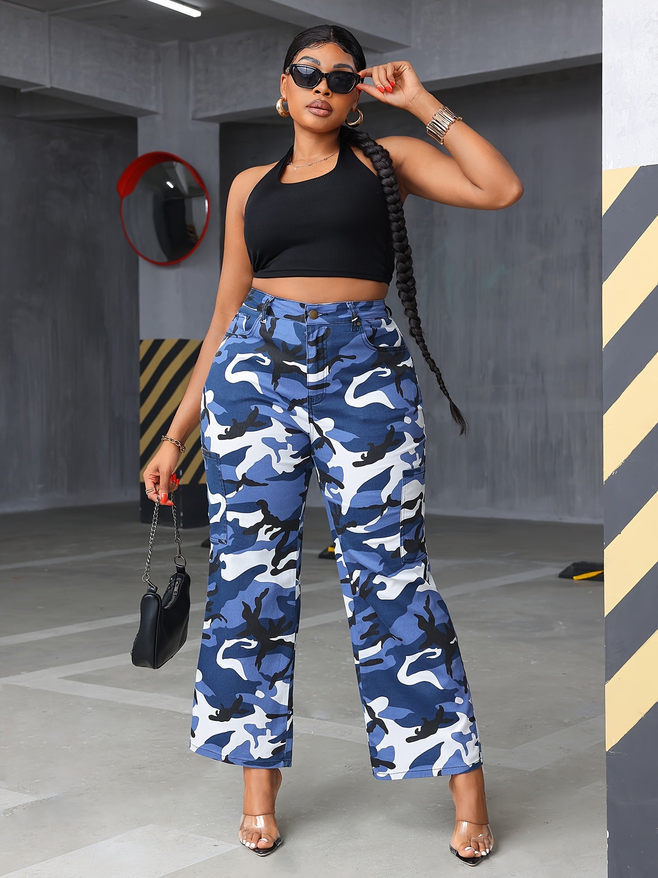 Брюки карго с камуфляжным принтом большого размера для женщин, свободные широкие джинсовые штаны