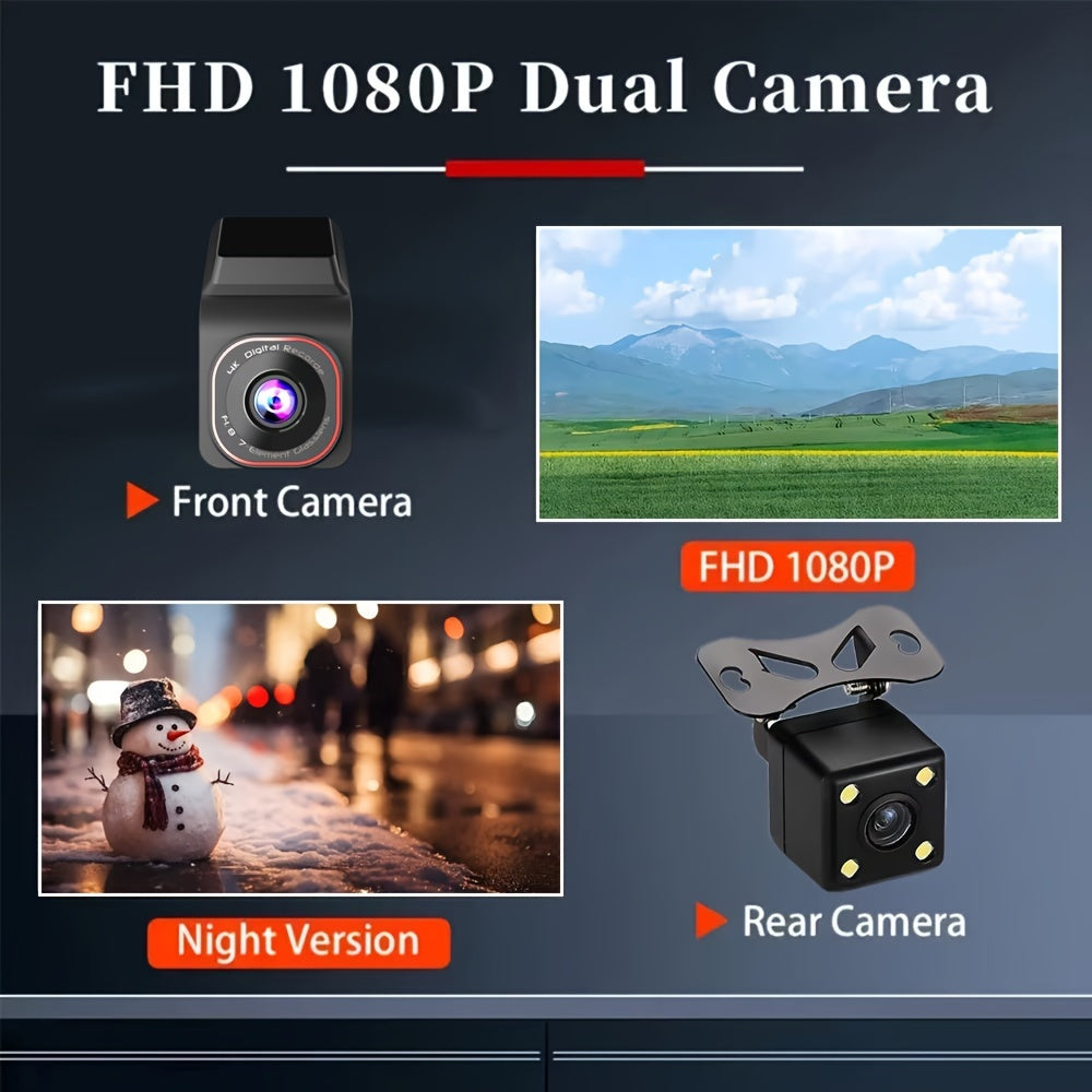 Car Dash Camera Dual Recording 1080p Night Vision Loop Recording Easy Install