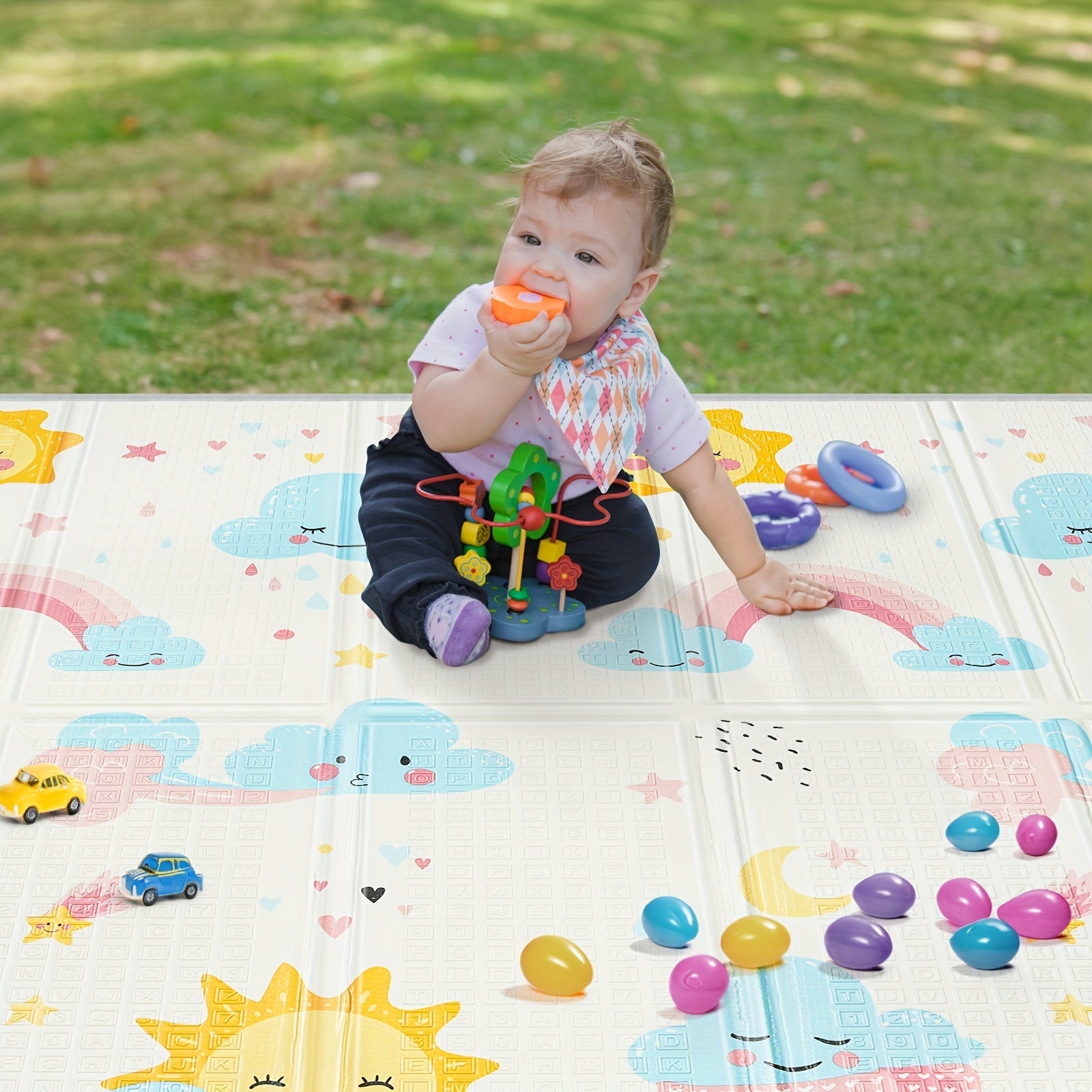 Kids Reversible Play Mat Waterproof Foam Floor Mat 127cm with Fence
