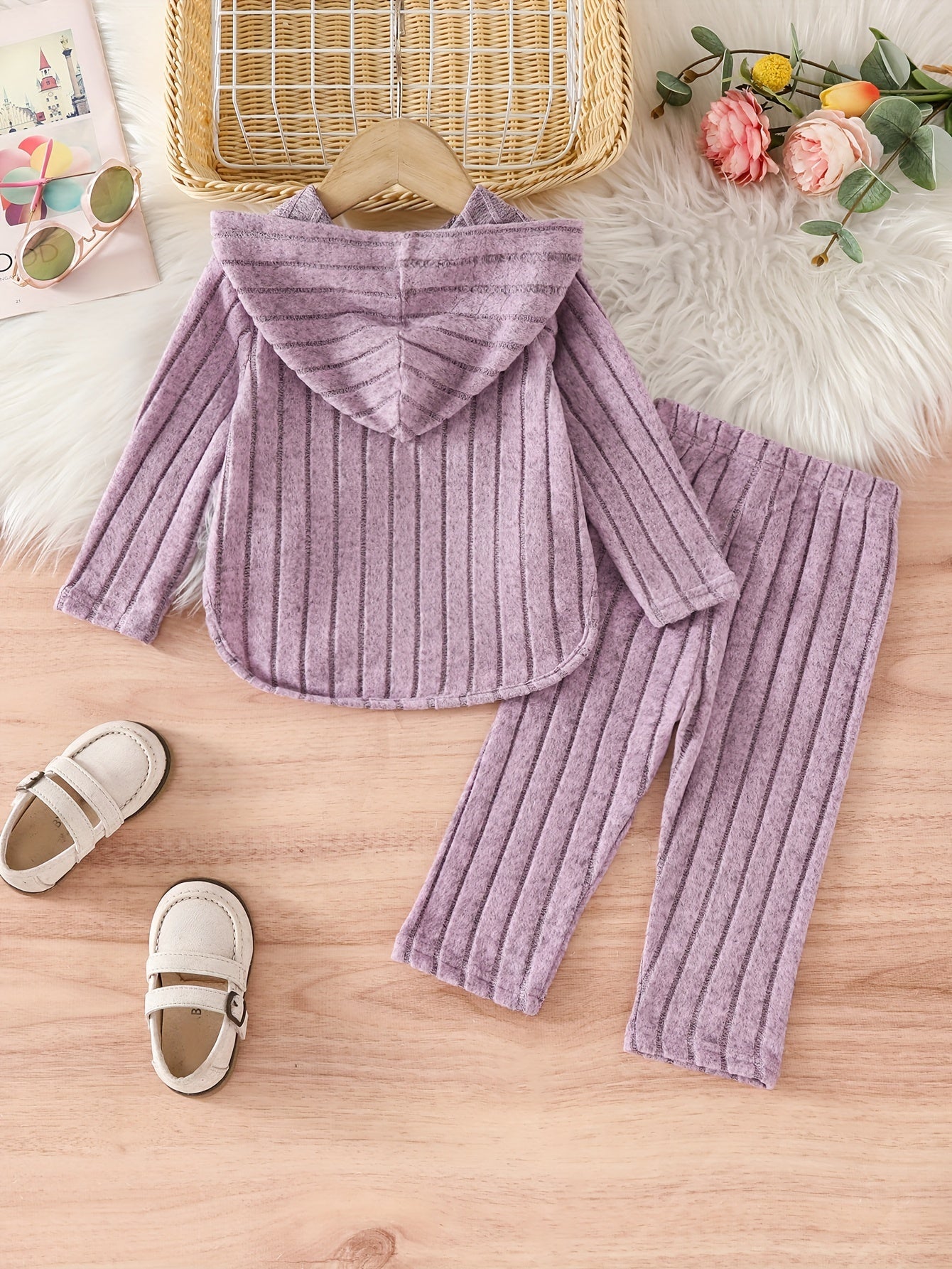 Baby Girls Outfit Spring Fall Striped Polyester Knit Top and Pants