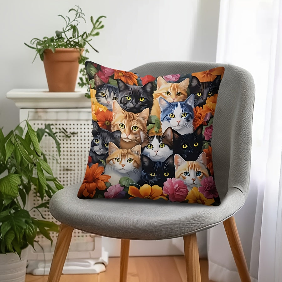 Glam Style Polyester Throw Pillow Cover with Kitten Collage 44.96x44.96 cm Decorative Cushion Case with Zipper