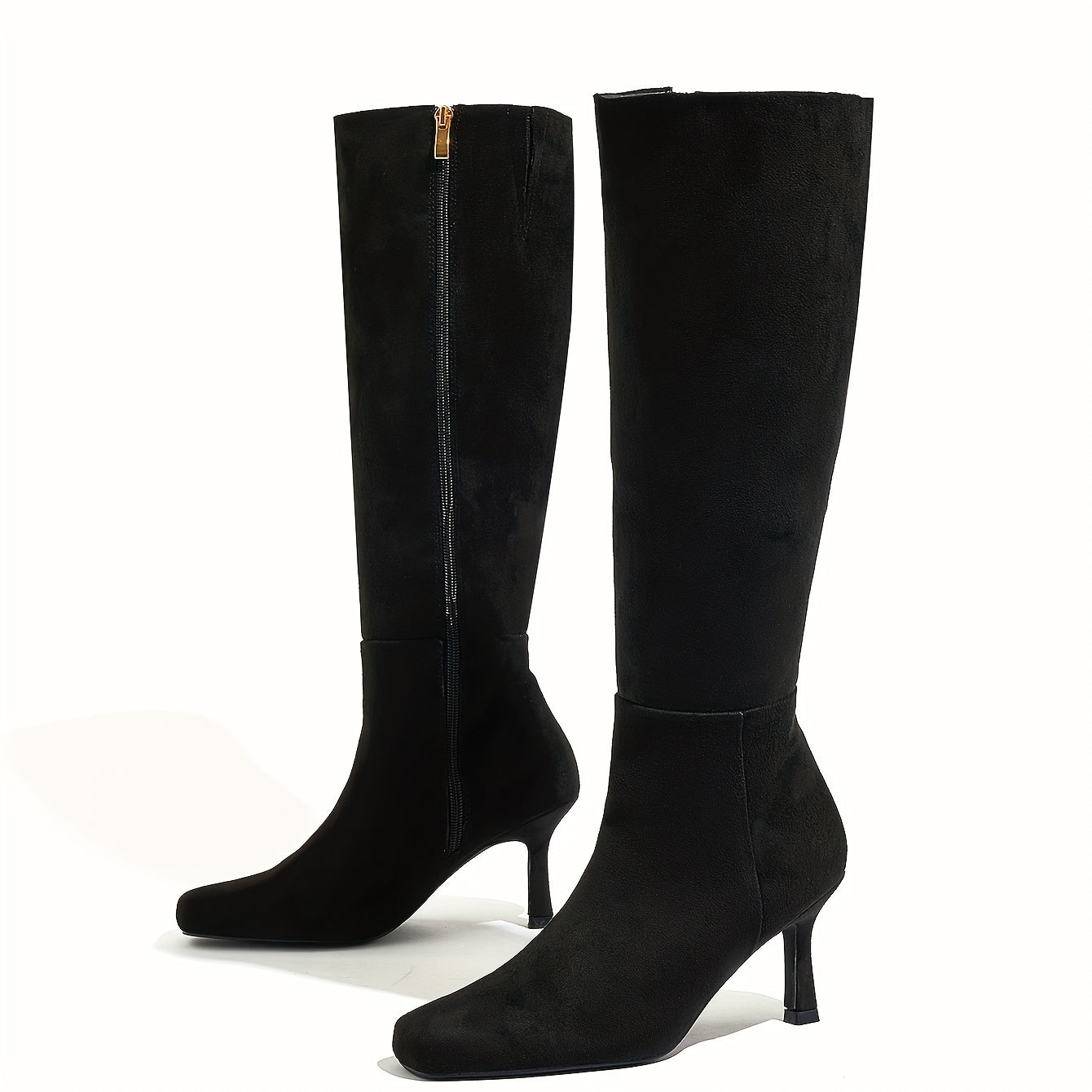 Women's Over-the-Knee Riding Boots Flannel Solid Color Black Stiletto