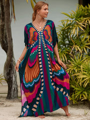 Plus Size Maxi Dress Viscose Butterfly Print Loose Fit Casual Summer