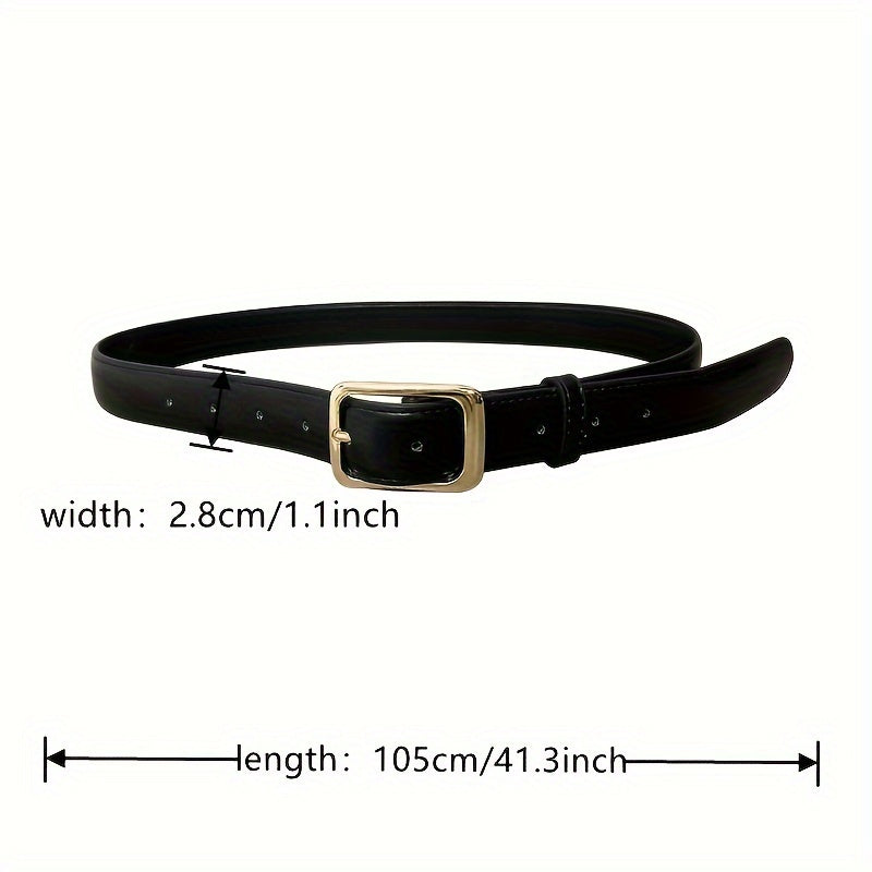 Women's Leather Belt with Gold Pin Buckle Solid Color Waistband for Casual or Business Style Jeans