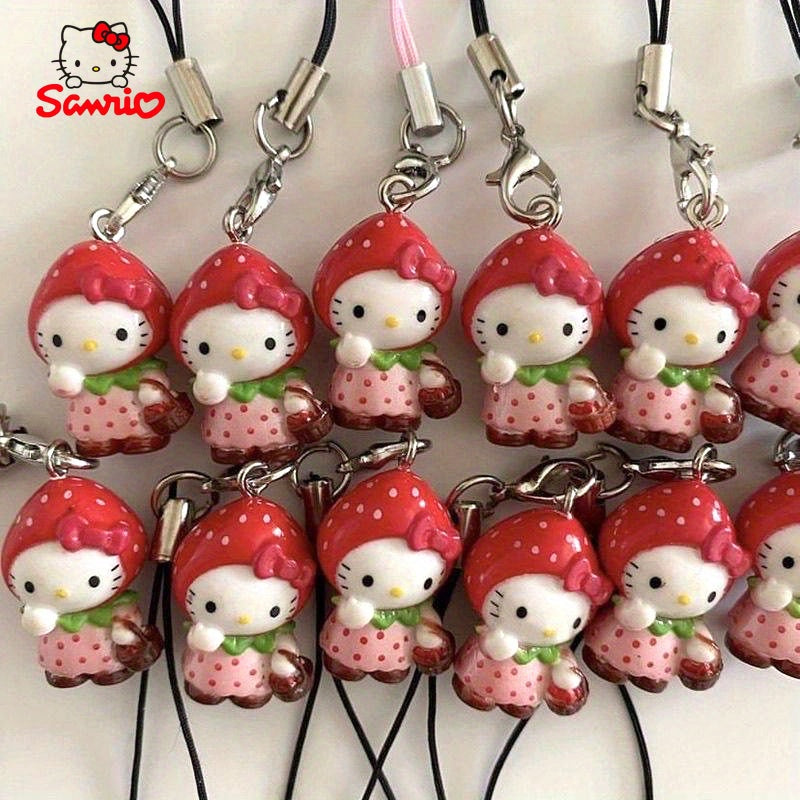 Strawberry Cat Phone Charms for Backpacks and Keychains, DIY Gift Accessories