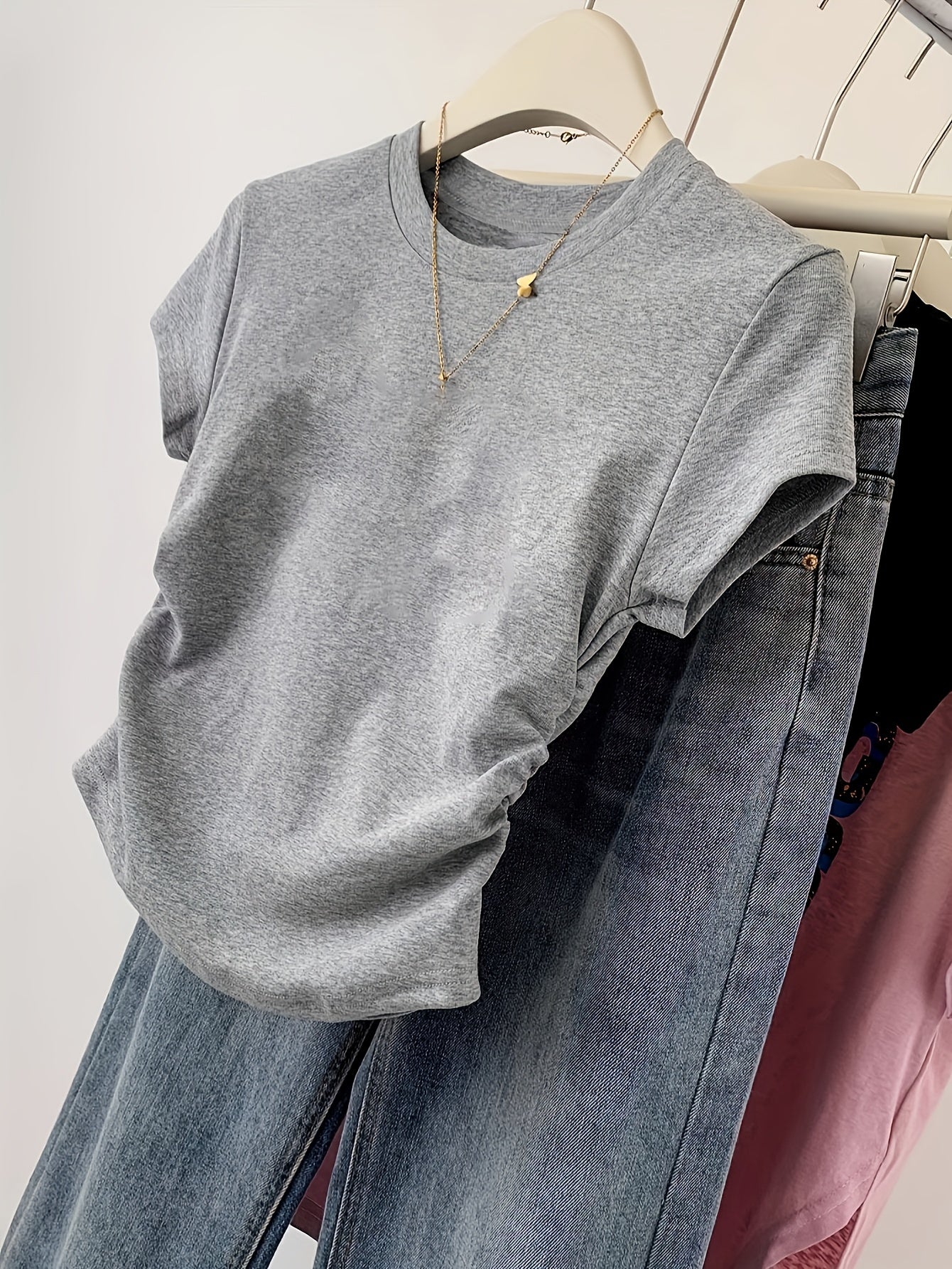 Women's Short Sleeve T-Shirt Crew Neck Frill Animal Pattern Knit Fabric Spring Summer Fall