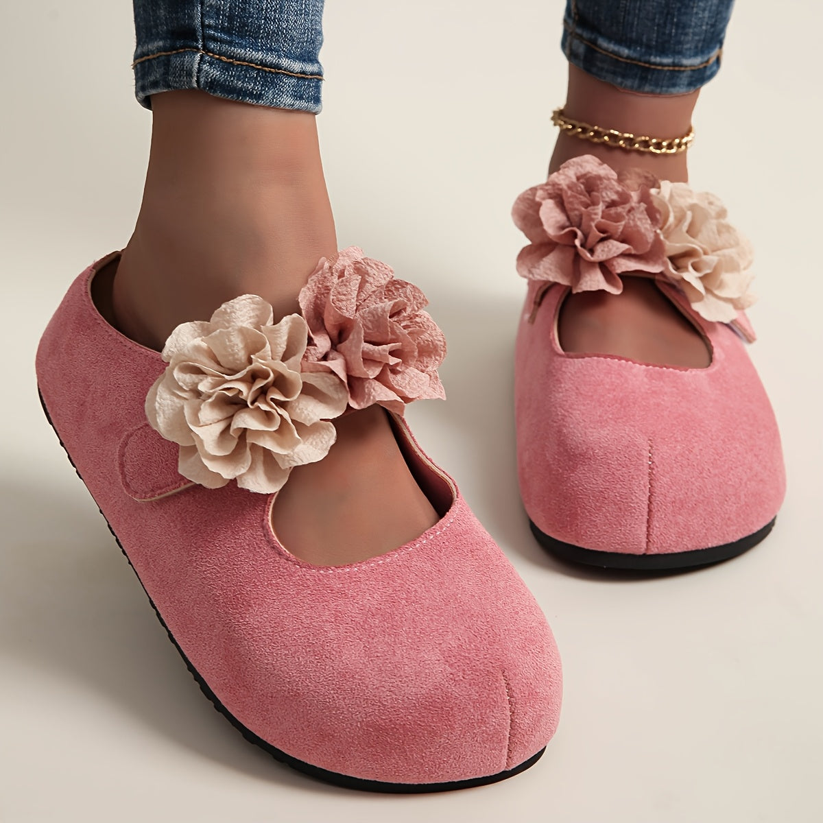 Women's Floral Platform Mules - Slip-On Loafers with Thick Sole in Pastel Pink