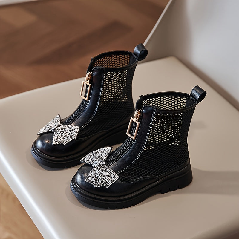 Girls Summer Mesh Boots with Openwork Design Bowknot and Round Toe