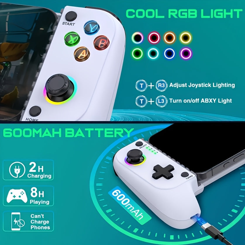 Wireless RGB Mobile Game Controller for Android iPhone Dual Hall Joysticks Streaming Remote Games Compatible with Xbox Game Pass and Apple Arcade