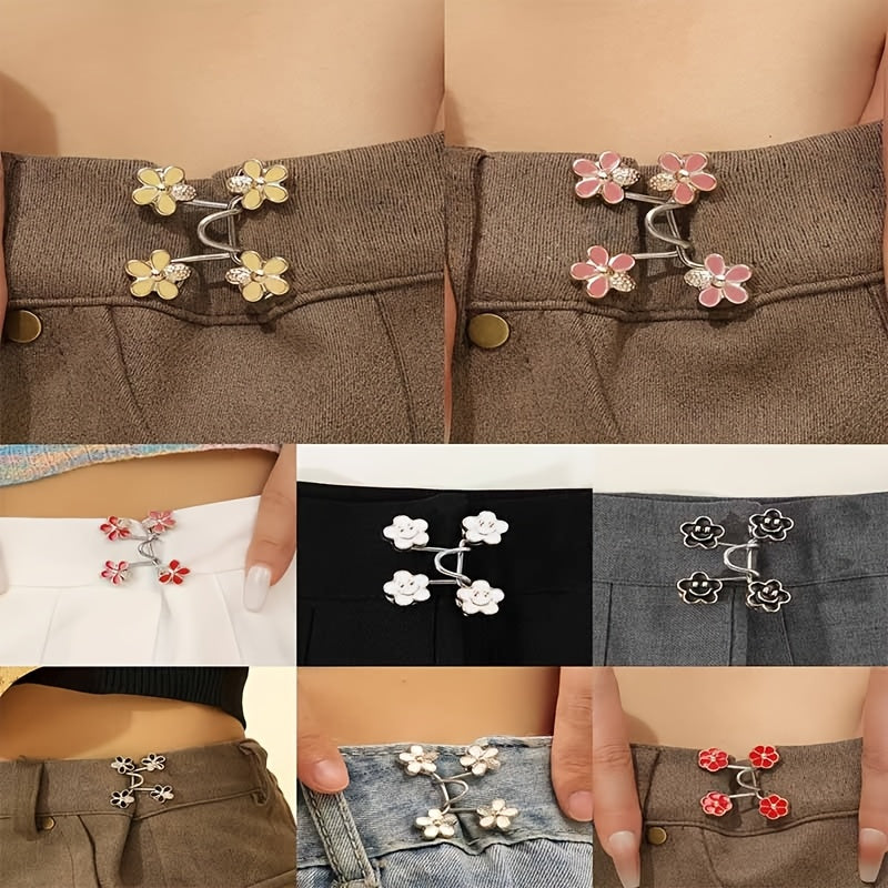 Juego de 8 pasadores de botón en forma de flor de metal para accesorios de cinturilla de pantalones
