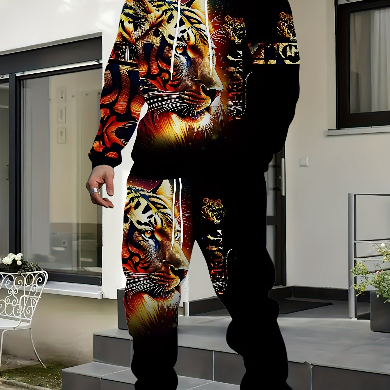 Men's Casual 2-Piece Tracksuit Hoodie and Sweatpants with Tiger 3D Print