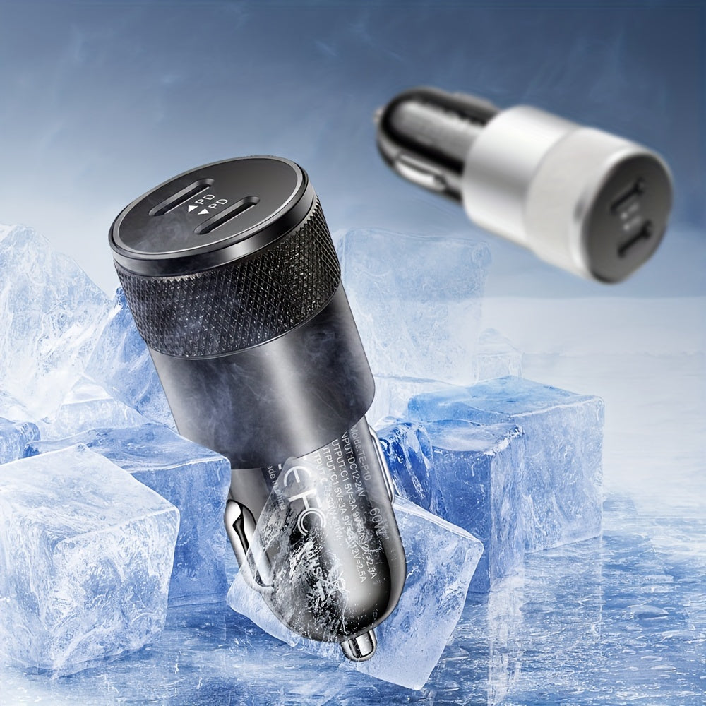 Dual USB-C Car Charger 60W Fast Charging Adapter with Quick Charge 3.0