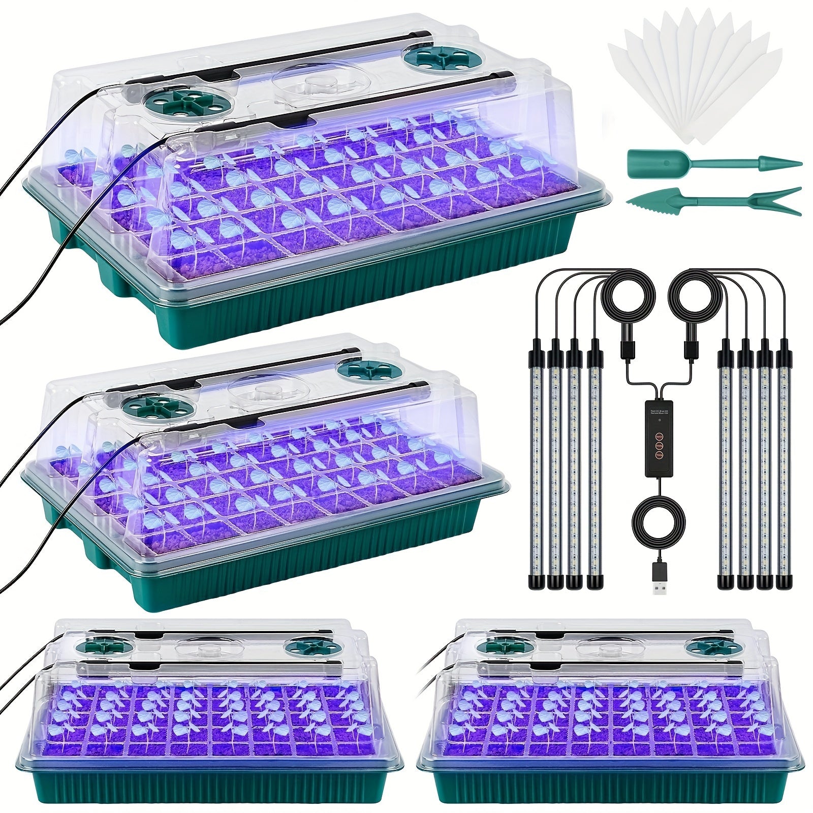 Seedling Starter Kit with 4 Trays 160 Cells LED Grow Lights Timer for Indoor Gardening