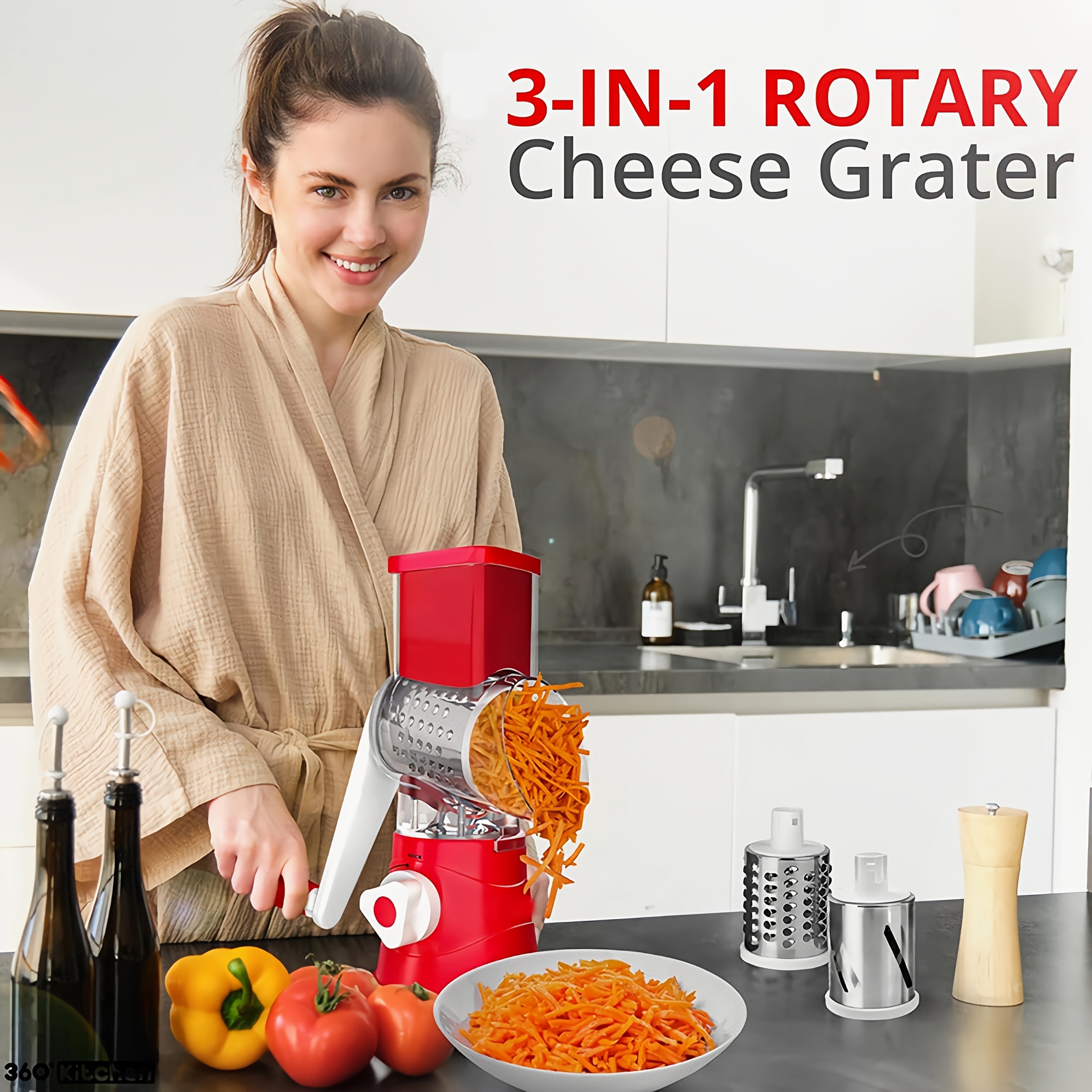 3-in-1 Manual Food Grater with Replaceable Blades for Cheese Vegetables Fruits