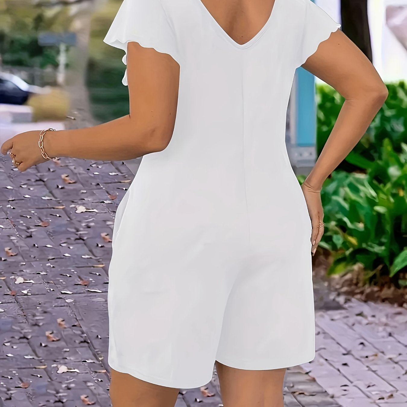 Plus Size Black Summer Jumpsuit Breathable Fabric Flared Legs Pockets