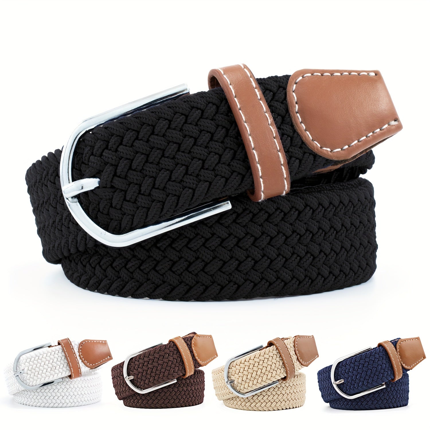 Unisex Canvas Belt with Braided Waistband and Pin Buckle for Casual Jeans