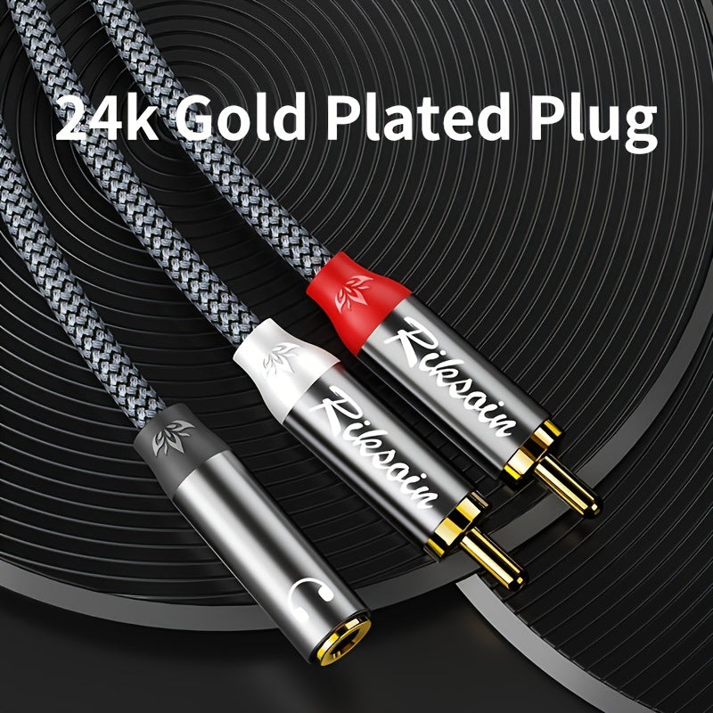 Cable de audio sin pérdida de calidad premium de 3,5 mm a adaptador dual RCA para smartphone, televisión, cine en casa