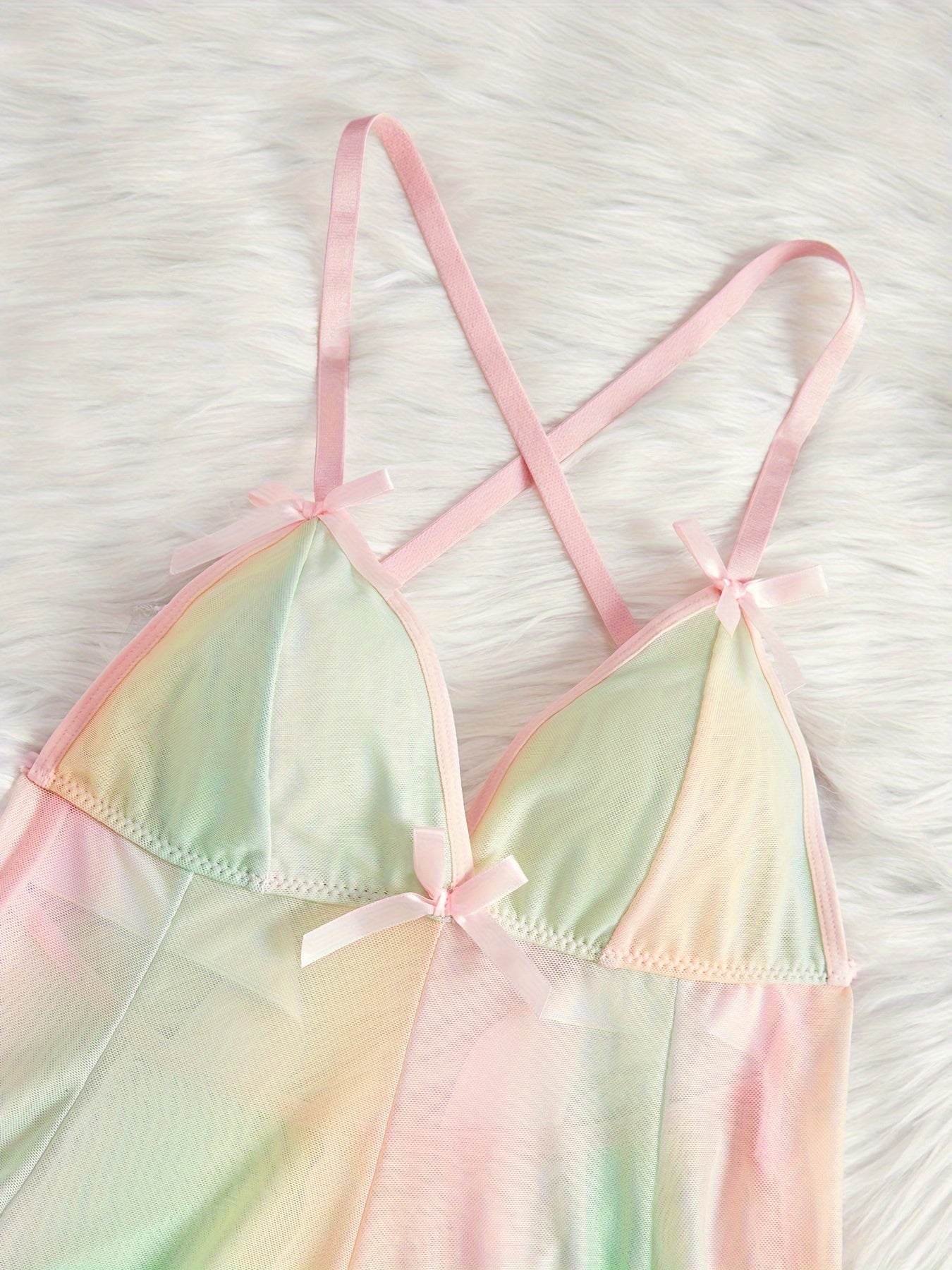 Women's Ombre Mesh Lingerie Set Slip Dress and Thong Polyester Blend Hand Wash