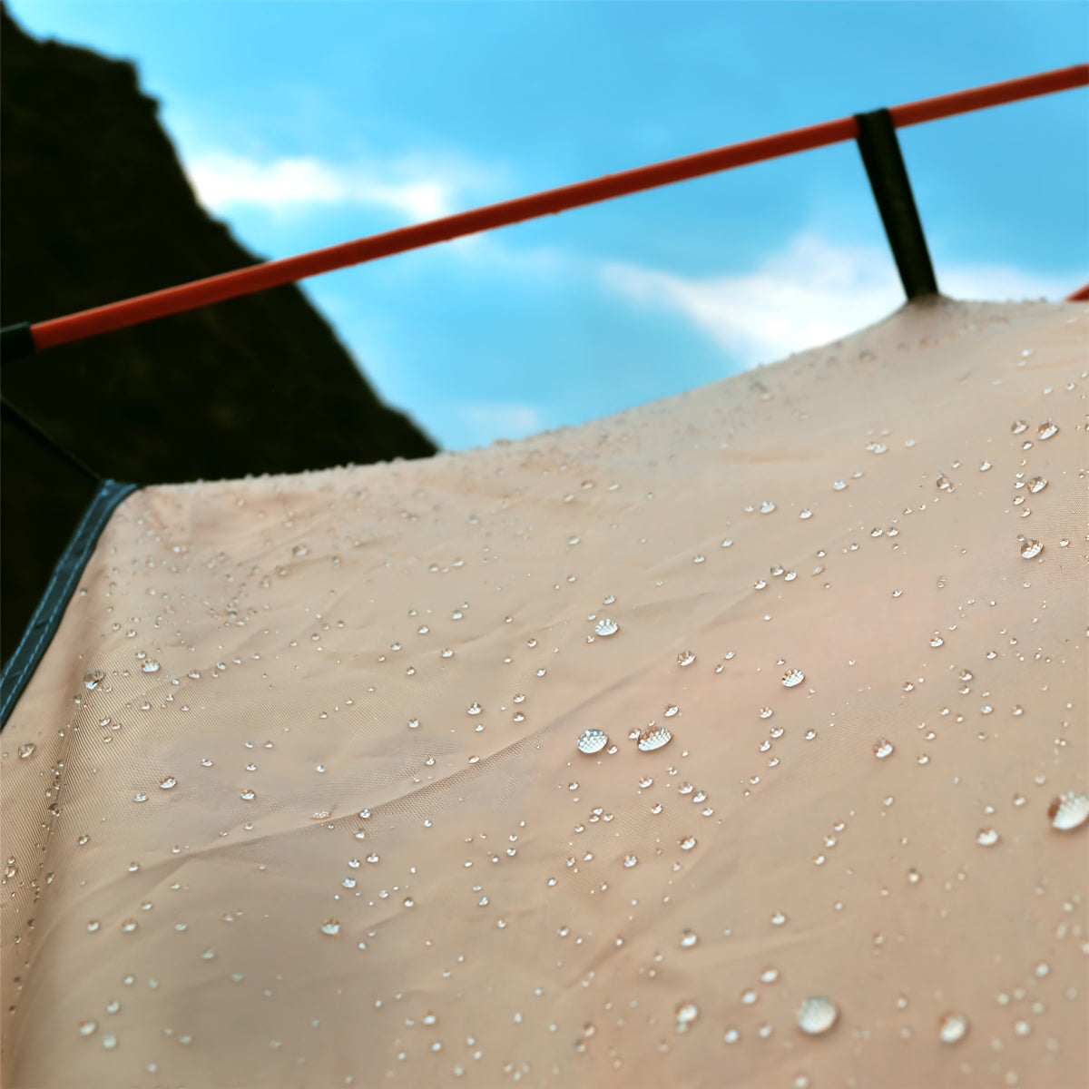 Light Brown Square Camping Tent for 4 People Waterproof Oxford Cloth with Zipper and Glass Fiber Frame