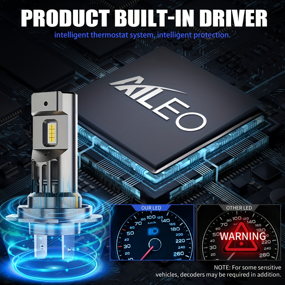 2-Pack LED Headlight Bulbs H7 30000LM Bright White Turbo Style Car Lights