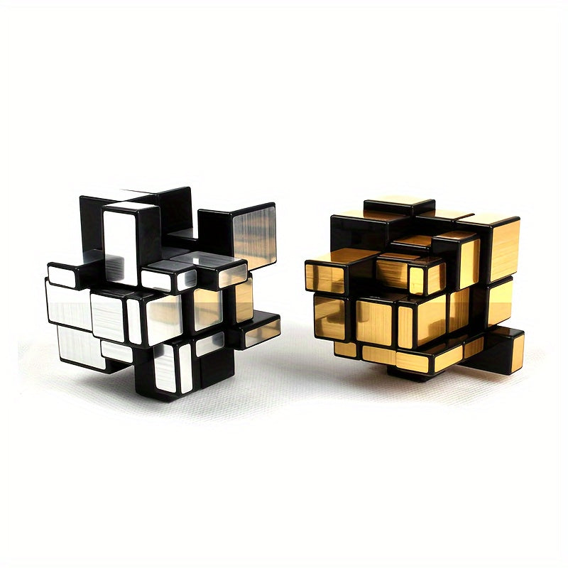 3x3 Mirror Cube Puzzle for Beginners with Silver and Gold Colors, Smooth and Durable