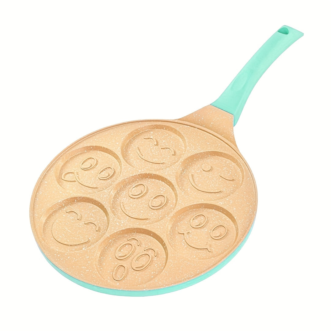 Joyful Face Mini Pancake Pan bilan mini pancake qilish juda oson! 7 ta qiziqarli dizayni bilan, bu yopishmaydigan alyuminiy skilet mukammal nonushta yoki brunch tayyorlash uchun ideal. Mashinada tozalash mumkin va partiyalar va tug'ilgan kunlar uchun mos.