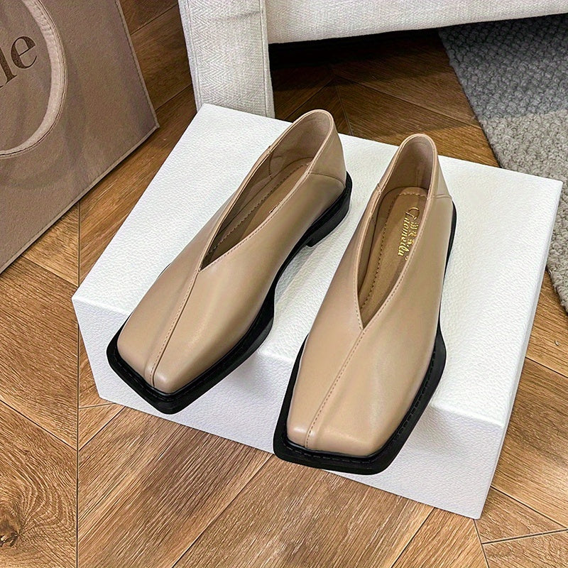 Women's Burgundy Square-Toe Slip-On Flats Lightweight Comfortable Casual Shoes