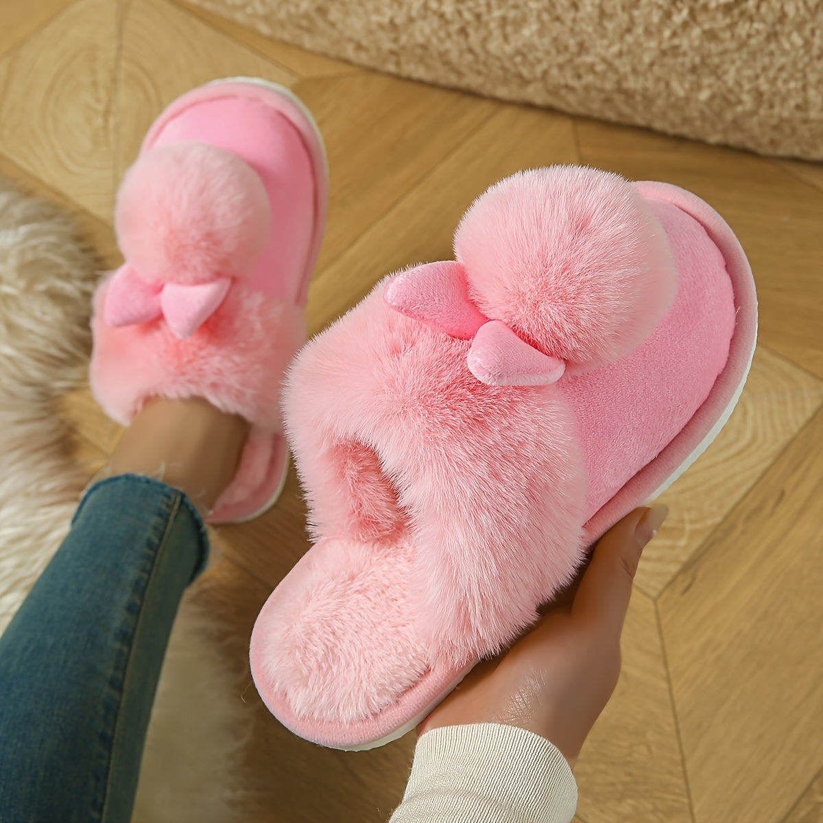 Unisex Plush Fluffy Indoor Slippers Solid Color Floor House Shoes