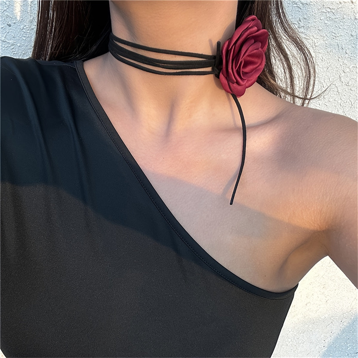 Set of 3 Fabric Rose Flower Necklaces for Women Multiway Jewelry for Parties and Daily Wear