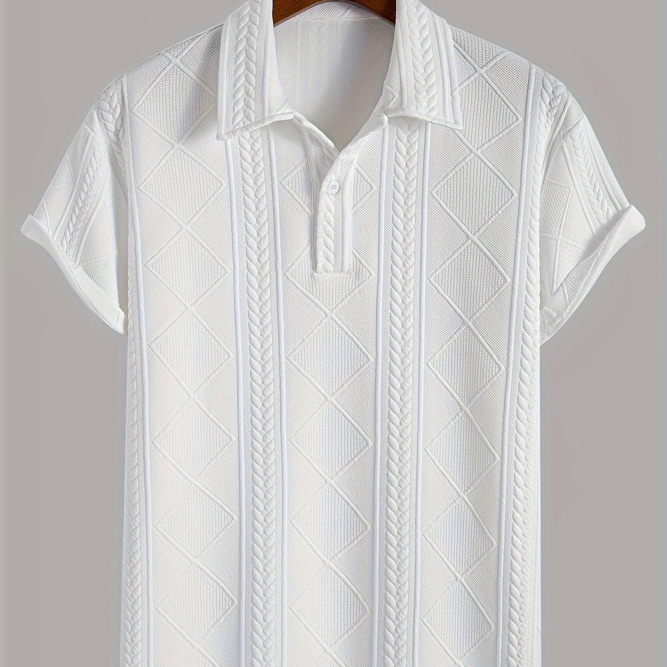 Camisa de algodón de manga corta para hombre con cuello de solapa y patrón geométrico, ropa casual de verano