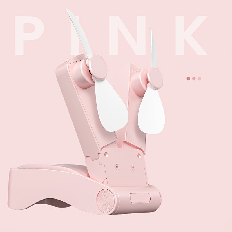 Mini fan with dual heads, strong wind, long-lasting battery, USB rechargeable, lightweight cooling