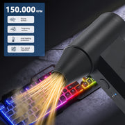 Ручной электрический воздушный насос с оборотами 150 000 об/мин, аккумулятором и совместимостью с USB для сушки волос, уборки снега и электростатического осаждения