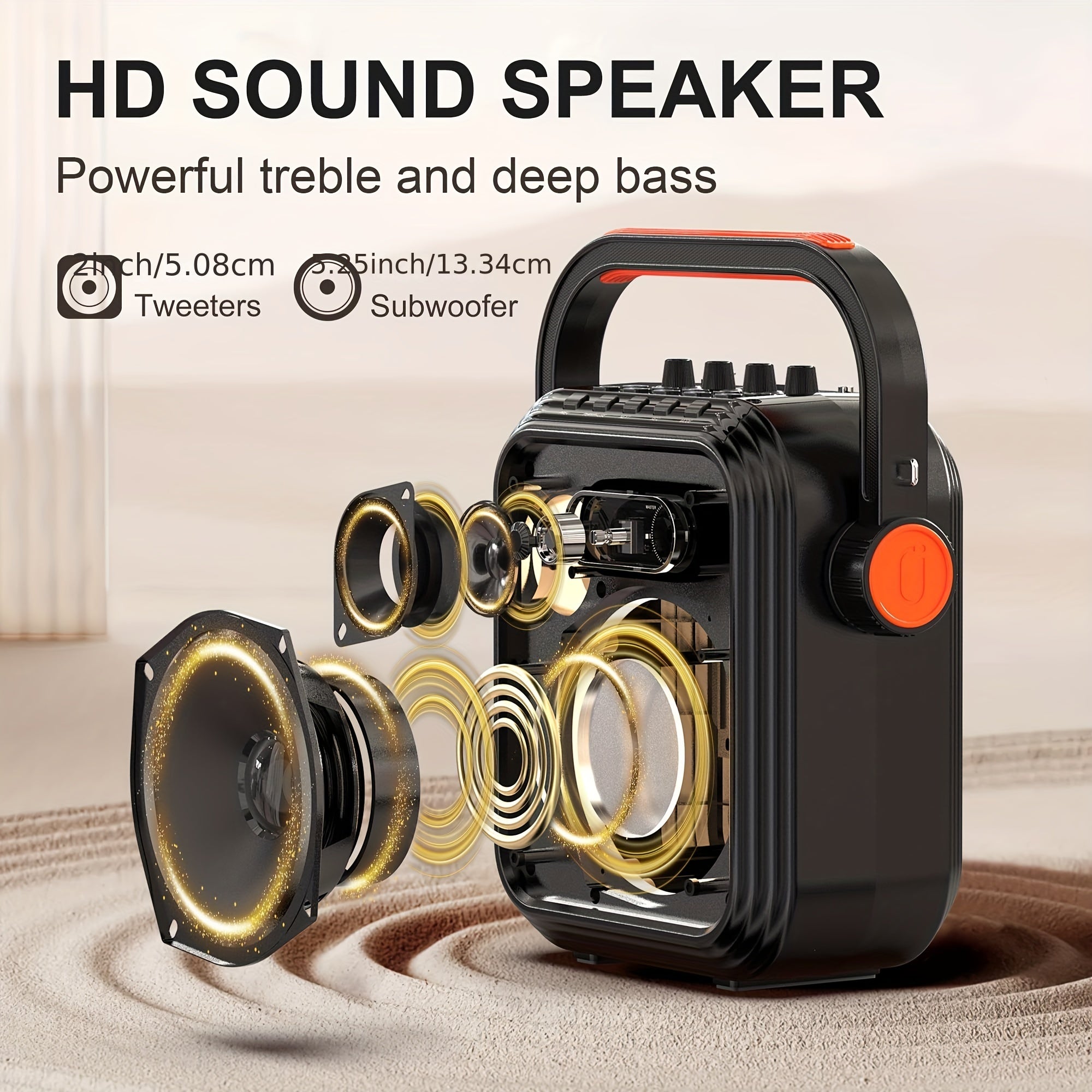 Portable Karaoke Speaker System with 2 Wireless UHF Microphones 15W TWS FM Radio Audio Recording