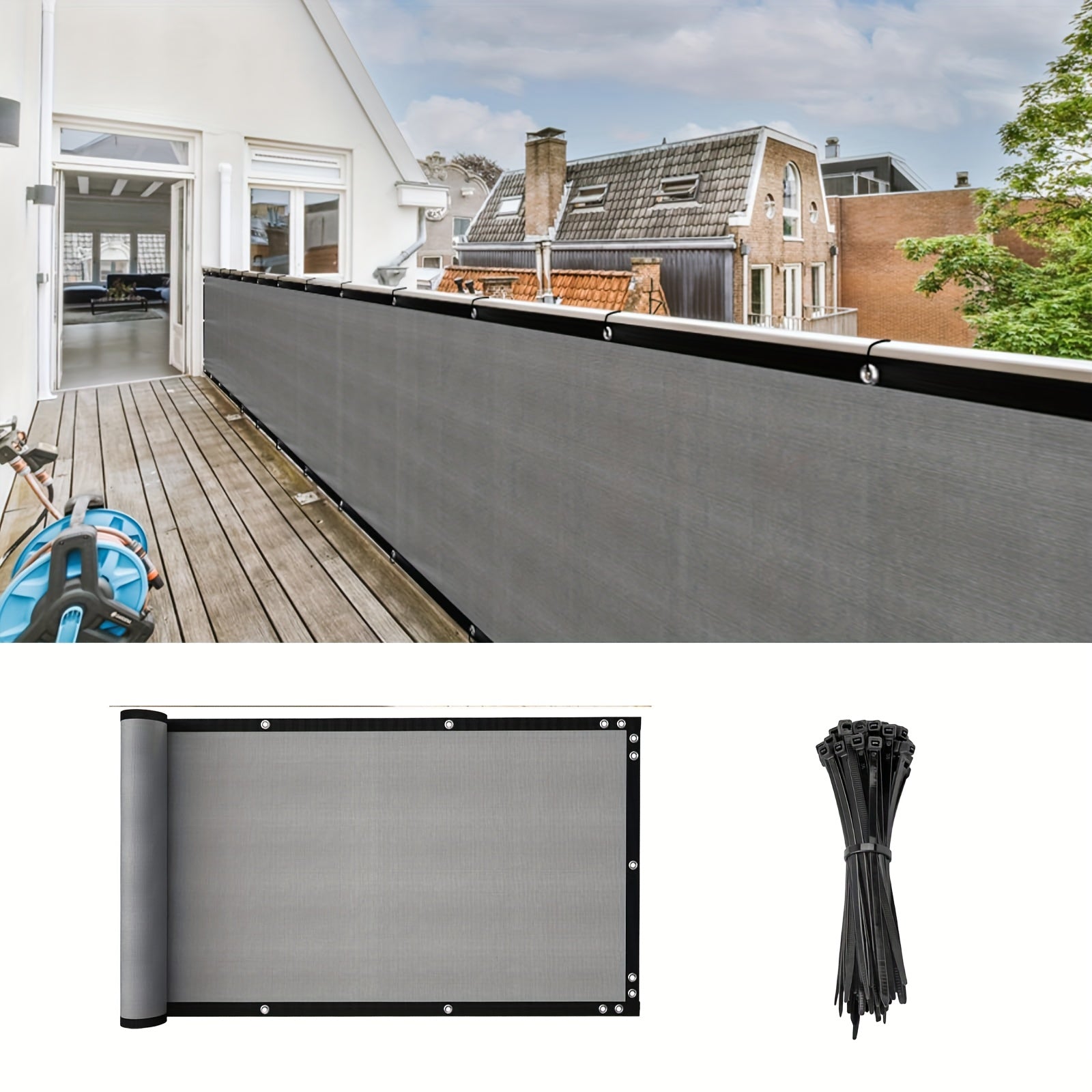Balcony Privacy Screen Fence UV Protection Grey 81-90% Shading