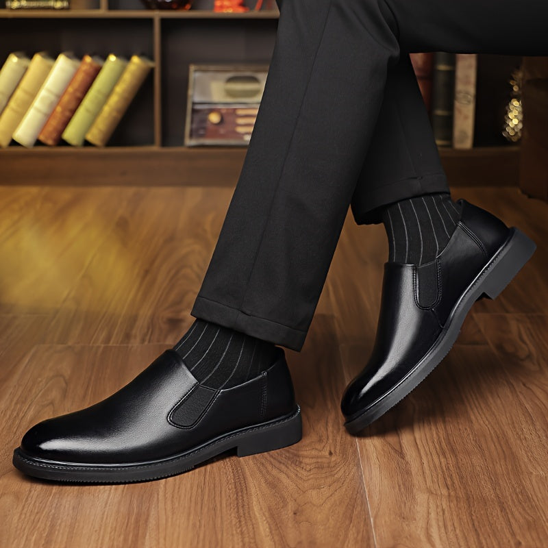 Men's Leather Slip-On Dress Shoes Business Casual Pointed Toe All-Season