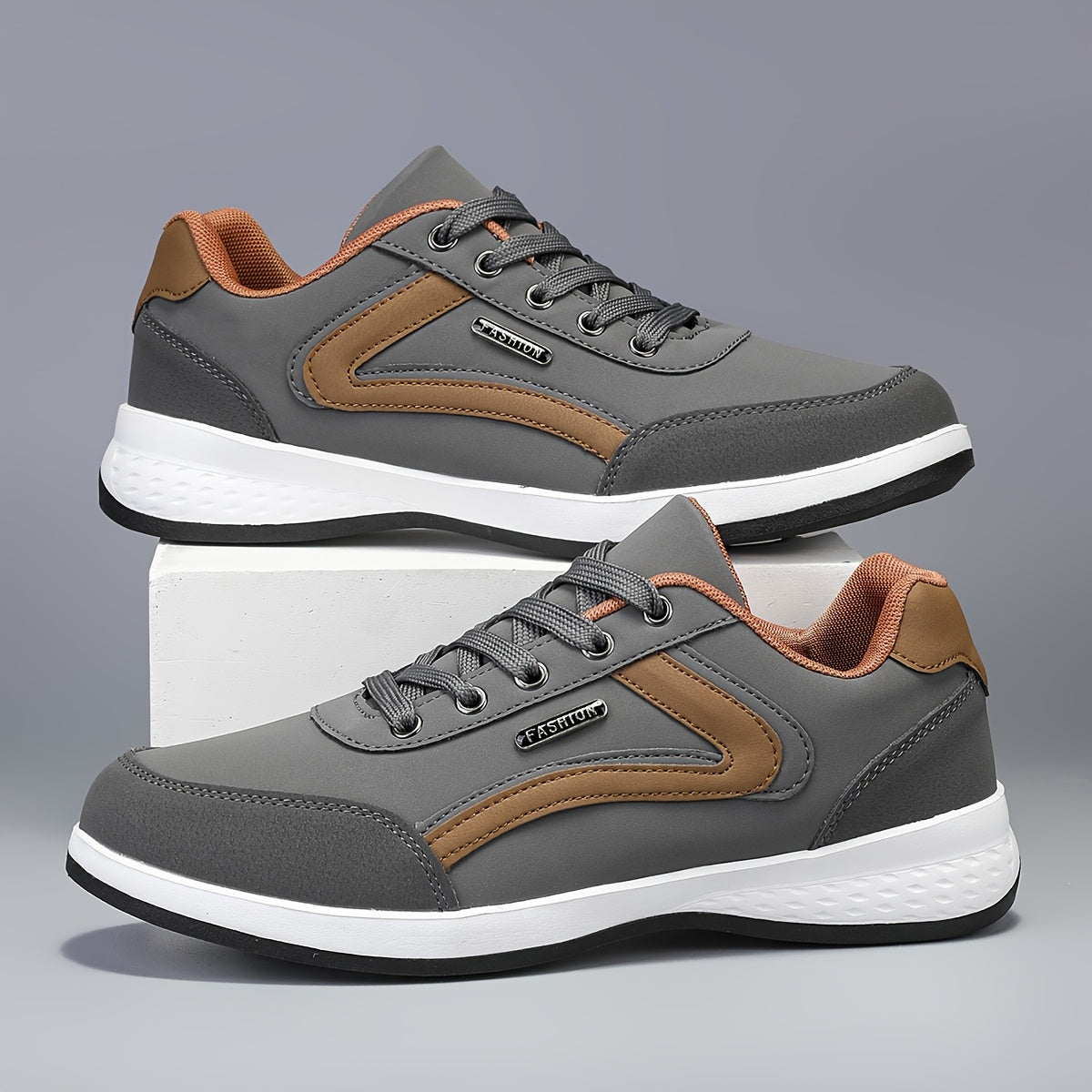 Men's All-Season Casual Sneakers with Geometric Design and Lace-Up Closure