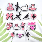 16pcs Ballet Dance Charms Set Plastic Pink Shoes White Swan Pendants Dress Decorations