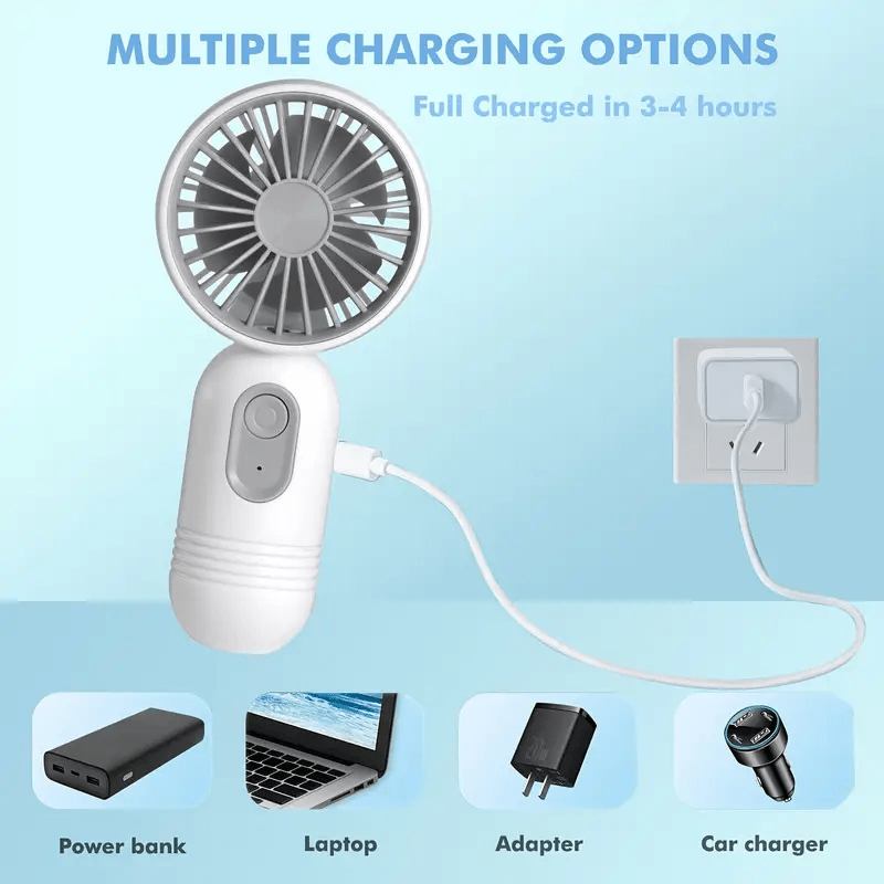 Mini ventilador portátil con 3 velocidades, recargable por USB, ligero para oficina, viajes, exteriores y camping
